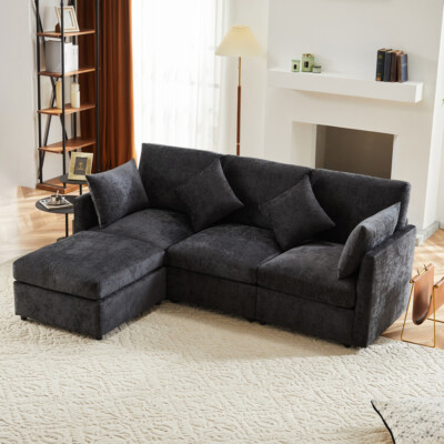 Ecksofa 4-Sitzer Modulares Sofa L-Form Eckcouch Polsterecke Chenille-Stoffsofa