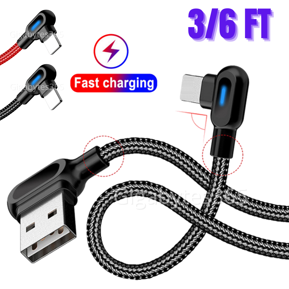 90 Degree Charger 3/6Ft USB Sync Cable Fast Charging Cord For iPhone 14 13 12 11