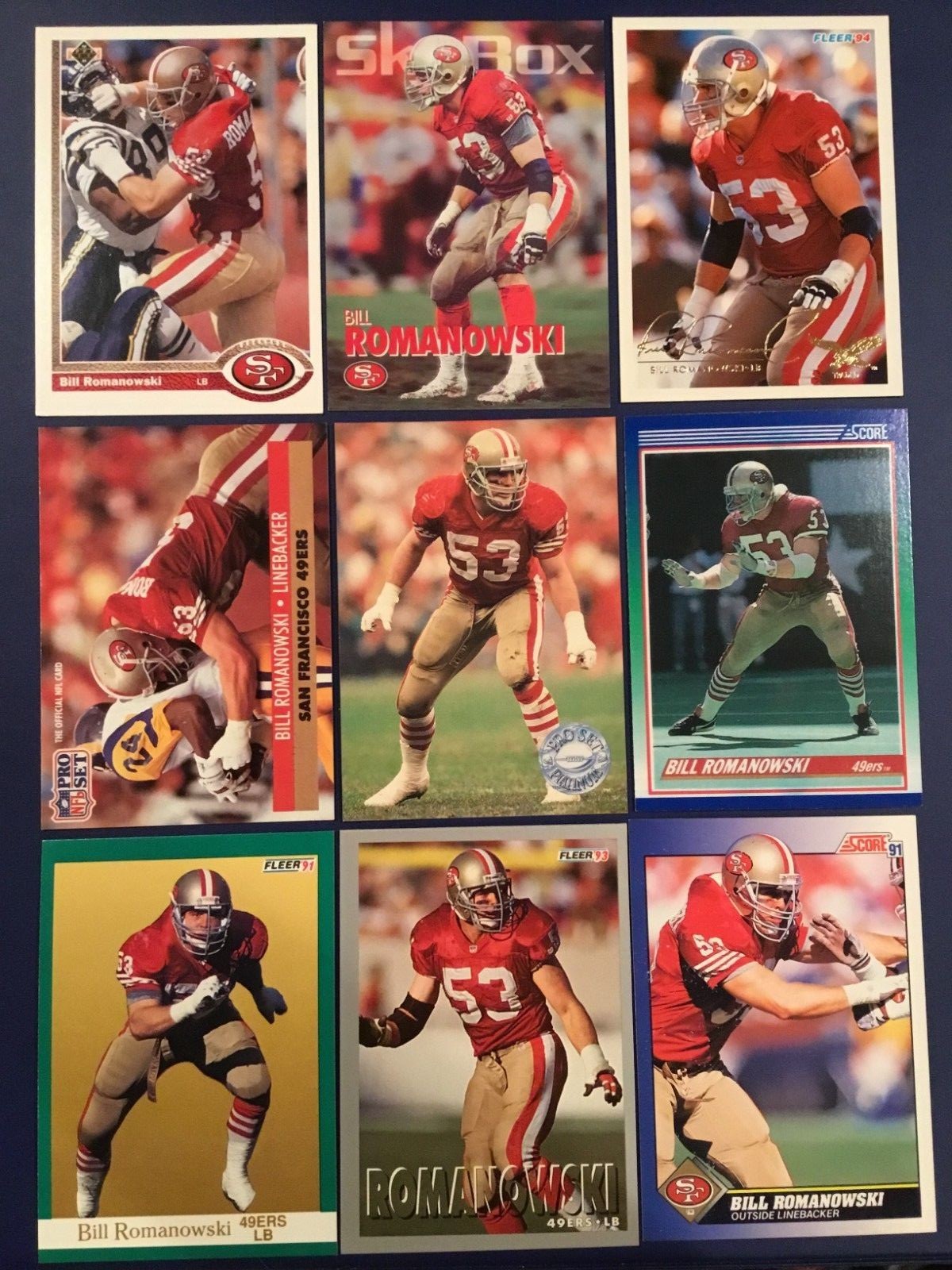 1990-1994 BILL ROMANOWSKI Lot 12 w Score Rookie # 408 San Francisco 49ers LOOK !