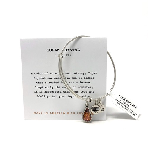 Alex And Ani Silver Birth Month Bangle Bracelet with November Topaz Charm - Picture 3 of 5