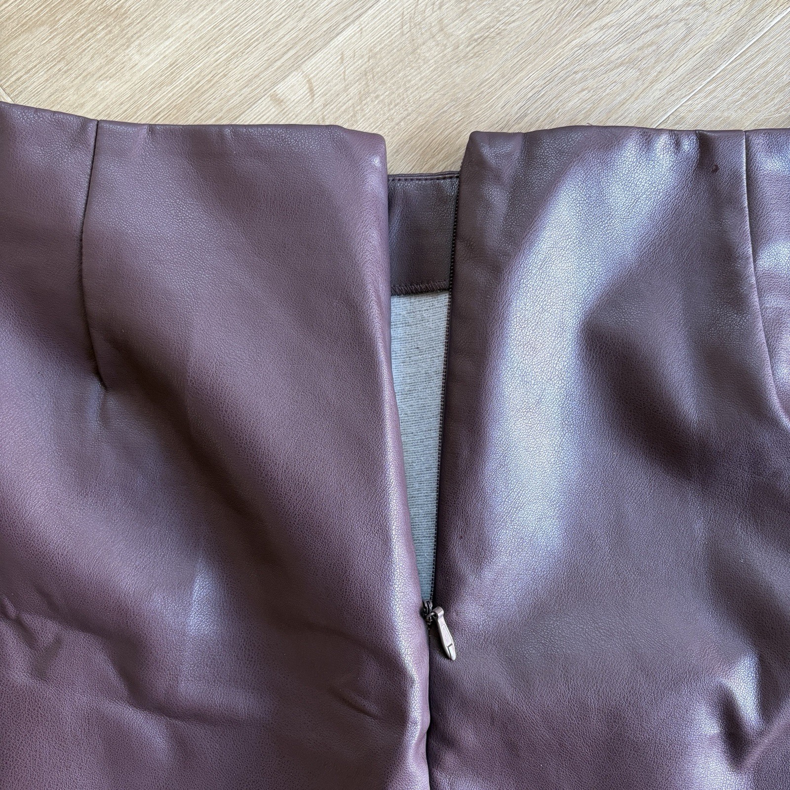 New Look Faux Leather Dark Purple Violet A-Line Short Skirt With Zip Size UK 22 image 5