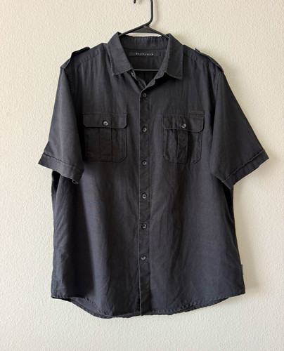Sean John Military Safari Shirt XL Mens Black Linen Cotton Blend Utility