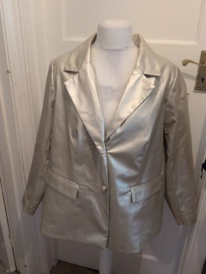 Shein Curve Blazer 2XL glänzend beige/creme gefüttert wattiert