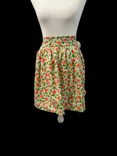 Vintage 1970s Hand Made Green Orange Pink Floral Half Apron Retro Pocket OS