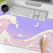 Pink Purple Japanese Anime Gaming Mouse Pad XL Cute Kawaii Aesthetic Sea Wave...