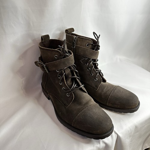 Stivali da uomo Banana Republic in pelle scamosciata marrone con fibbia Layton taglia 8 biker - Foto 3 di 17