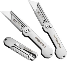 WORKPRO 3-Pack Folding Utility Knife Set Quick Change Blade Box Cutter EDC Knife