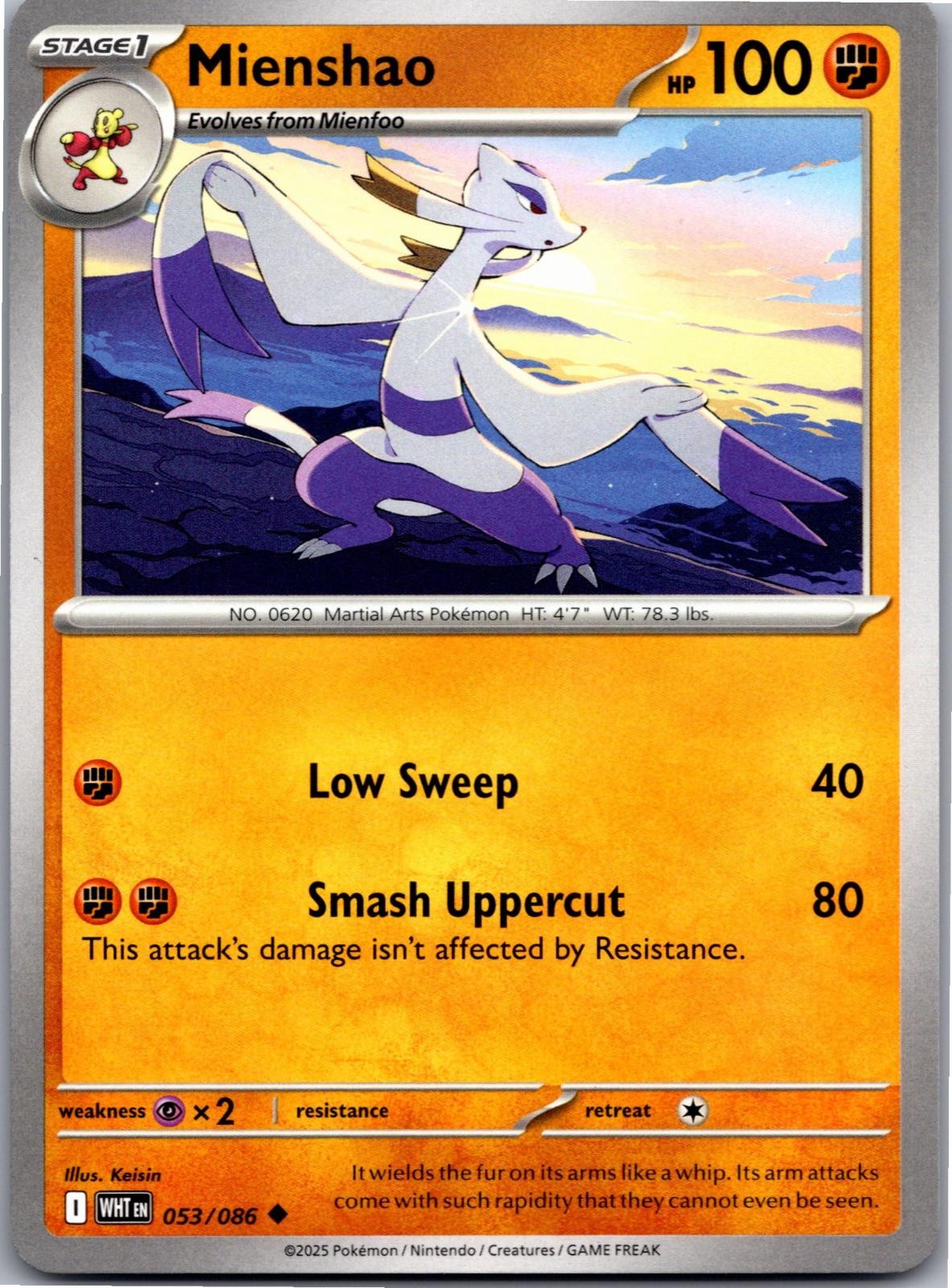 Mienshao 053/086 Uncommon White Flare Pokemon Near Mint