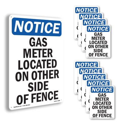 Gas Meter Located On Other Side Of Fence OSHA Notice Sign, Decal 5 or 10 Pack