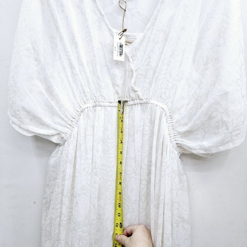 World Market Maxi Art Deco Empire Waist Dress Gauzy Boho Ivory With Gold L/XL - Picture 9 of 17