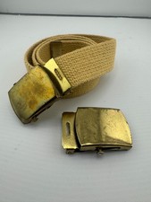 VTG Solid Brass Unisex Military Web Belt Gold Clasp Buckle Adjustable USA Made