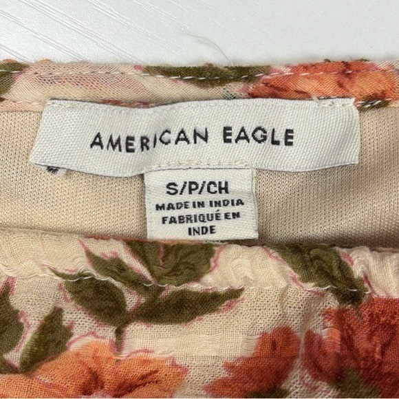 American Eagle Autumn Floral Embroidered Tiered Swing Mini Dress Beige Small