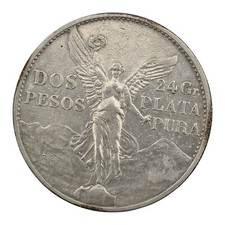 Key 1921 Mexico Dos Pesos World Silver Coin 90% Pure Winged Victory