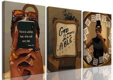 Framed Black Girl Wall Art Set of 3, Fashion Inspirational Black Woman Wall D...