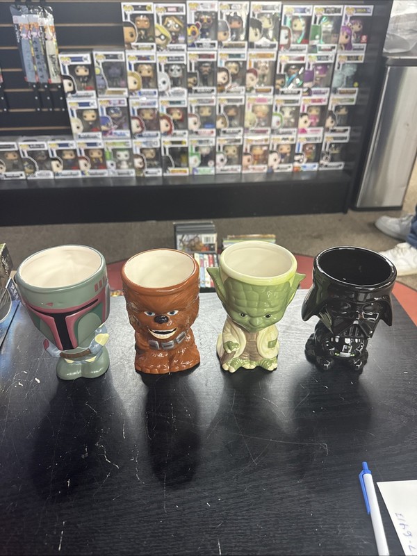 Set Of 4 Galerie Star Wars Mugs/goblets Boba Fett, Darth, Chewbacca, Yoda