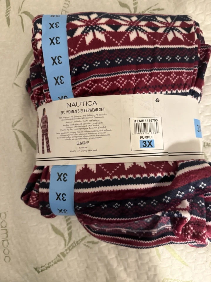 Juego de ropa de dormir pijama polar Nautica para mujer de 2 piezas, púrpura, 3X nuevo con etiquetas elástico sedoso Foto 2 de 2
