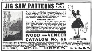  Vintage 1939 AD * H.L. Wild New York City  Old Fashioned Wood Jig Saw Patterns 