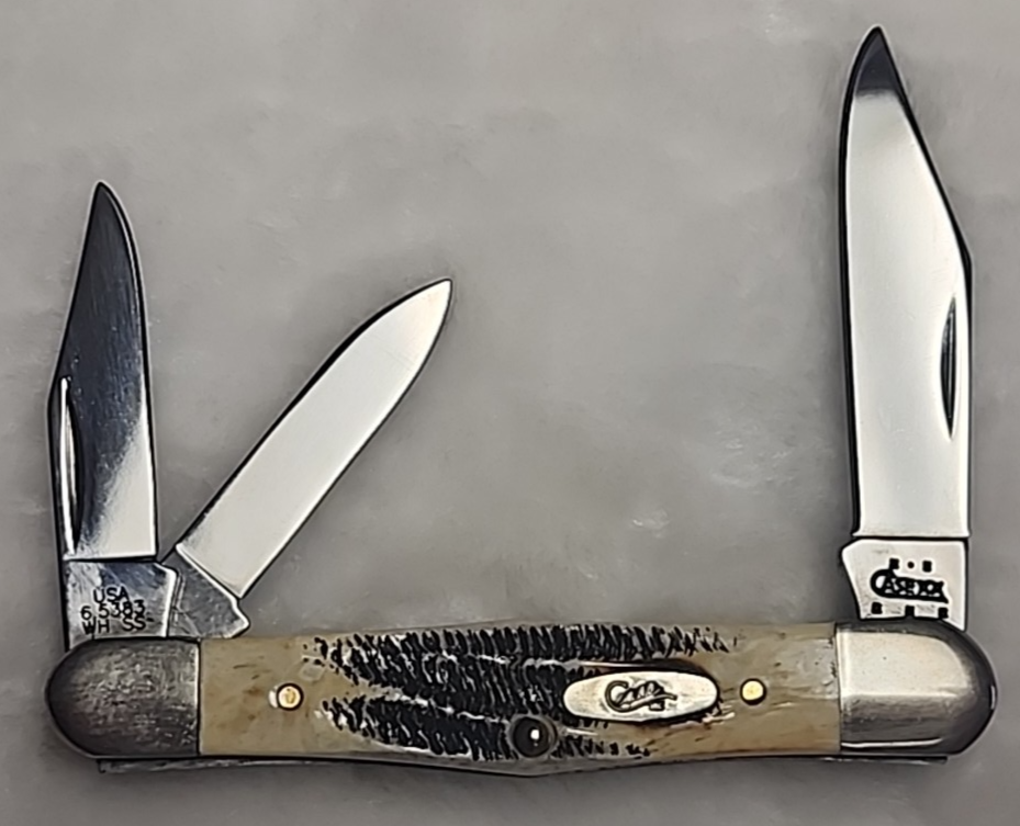 Case XX Bone Stag Whittler 6.5383 WH SS Three Blade 6 Dot 2004 New