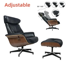 Widened Lounge Chair and Ottoman Adjustable Top Grain Leather Recliner Armchair