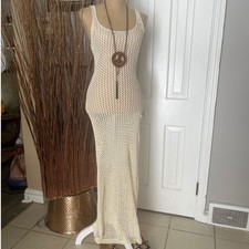 Windsor Ivory Crochet Macrame Maxi Dress Boho Beach Cover Up Festival M
