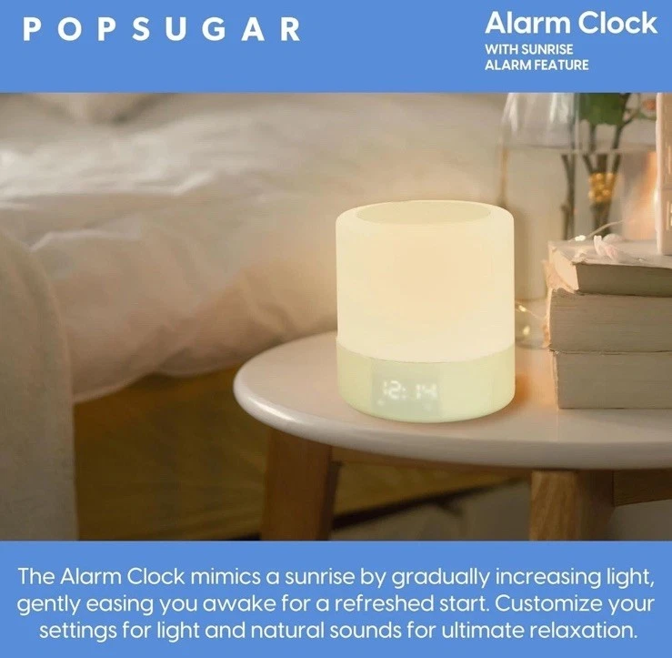 New POPSUGAR Sunrise Alarm Clock Sage Green White Sunlight Lamp Sound Machine - Image 3 of 4