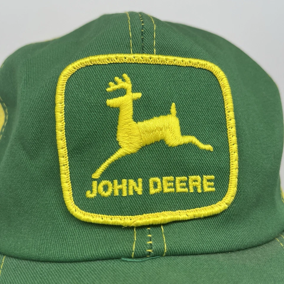 Vintage John Deere K Products Old Logo USA Green w/ Yellow Mesh Snapback Hat - Image 2 of 4