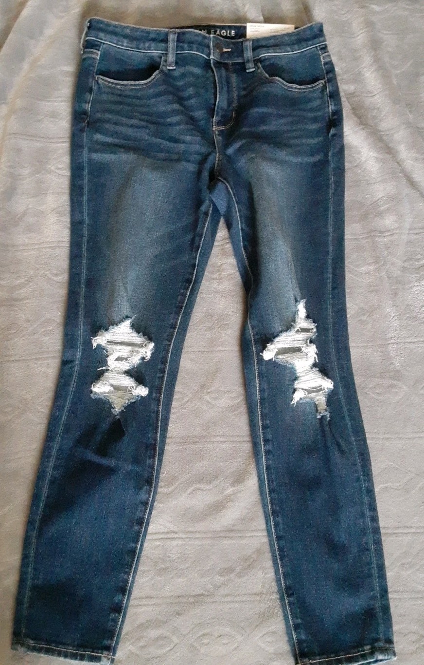 American Eagle Nwt Distressed Dream Stretch Hi-rise Jeggings Womens Size 8