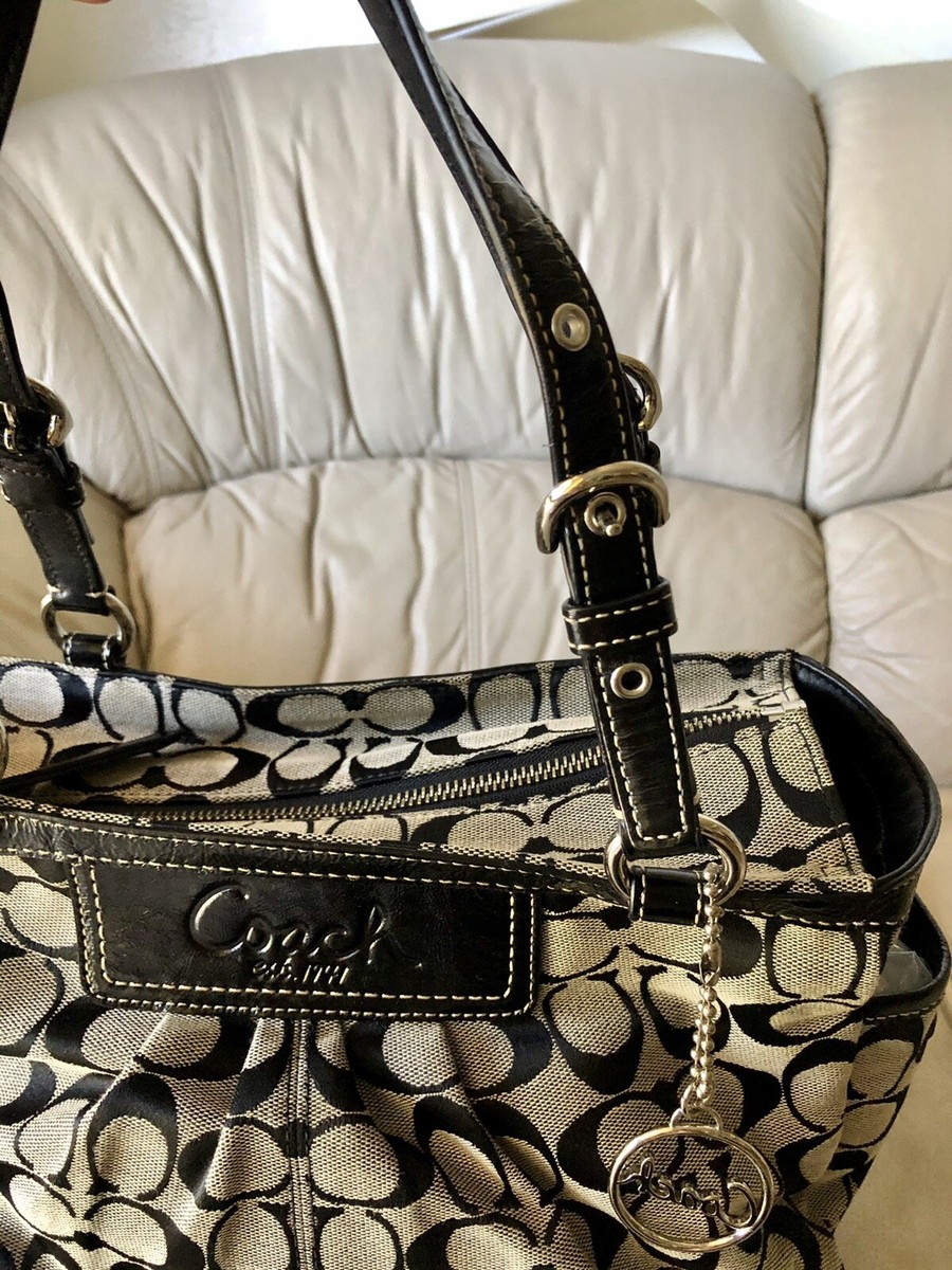 Coach Black and Gray Medium Size Signature Shoulder Handbag