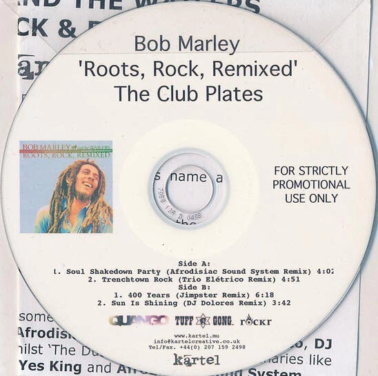 BOB MARLEY "ROOTS, ROCK, REMIXED - THE CLUB PLATES" V RARE 4-TRACK 2007 PROMO CD - Image 1 of 1