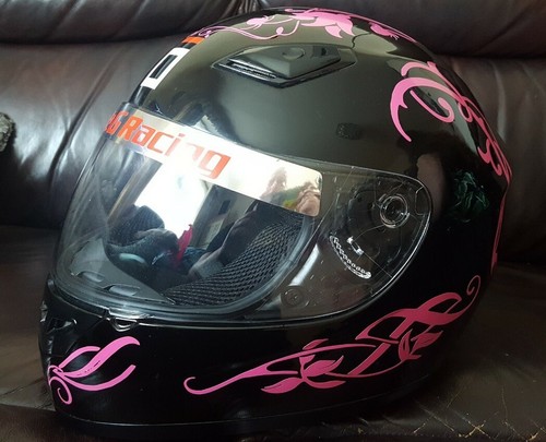 FLOWERS HELMET stickers DECALS GIRL TANK HQ RACING ROAD MOTORCYCLE PINK COLOURS - Picture 3 of 11