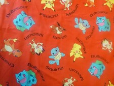 Pokemon on Red Cotton Fabric 44" Wide x 36 " long and sold by the yard
