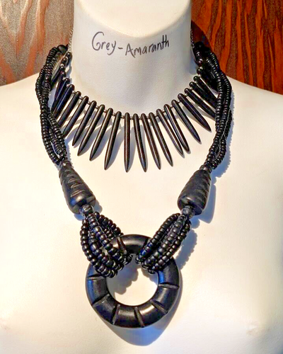 Black Wooden Beaded Ring & Spiked Choker Abstract Statement Necklace Set Lot B2 - Imagen 2 de 9