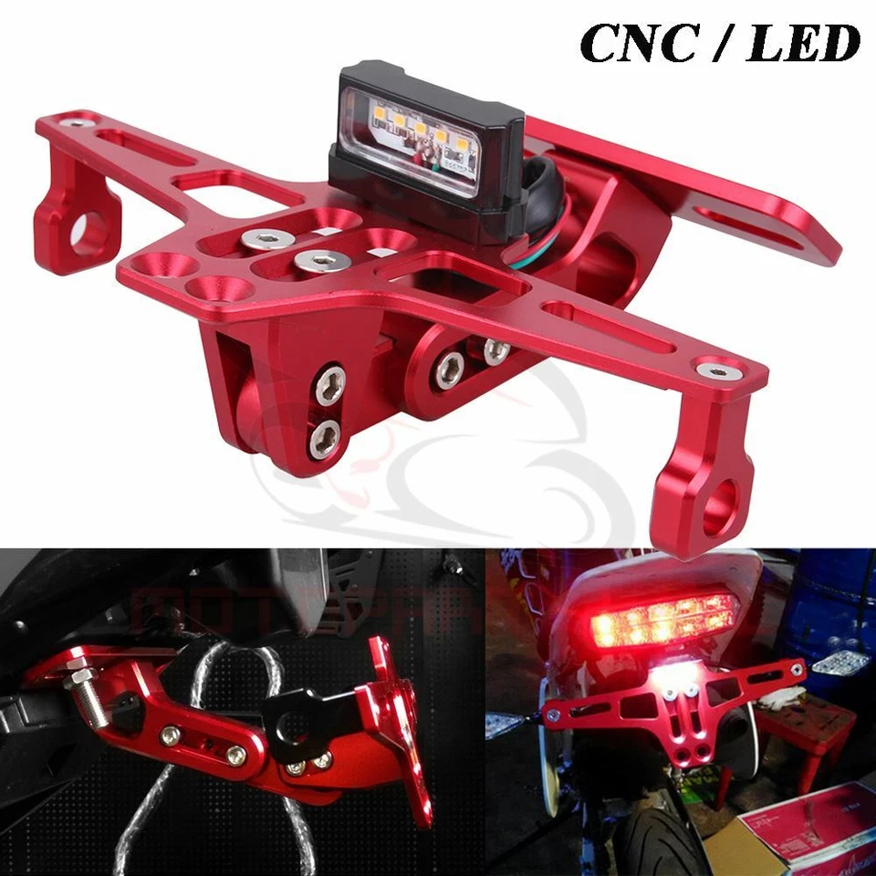 Ajustable CNC Motorcycle License Plate Holder LED Tail Light For Honda Suzuki - Image 2 of 4