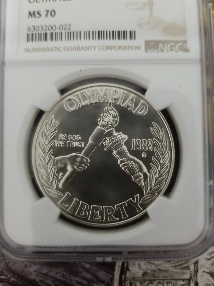 1988 D $1 Silver NGC MS70 Olympics Dollar 90% Coin Cert# 6303200-022 - Image 3 of 4