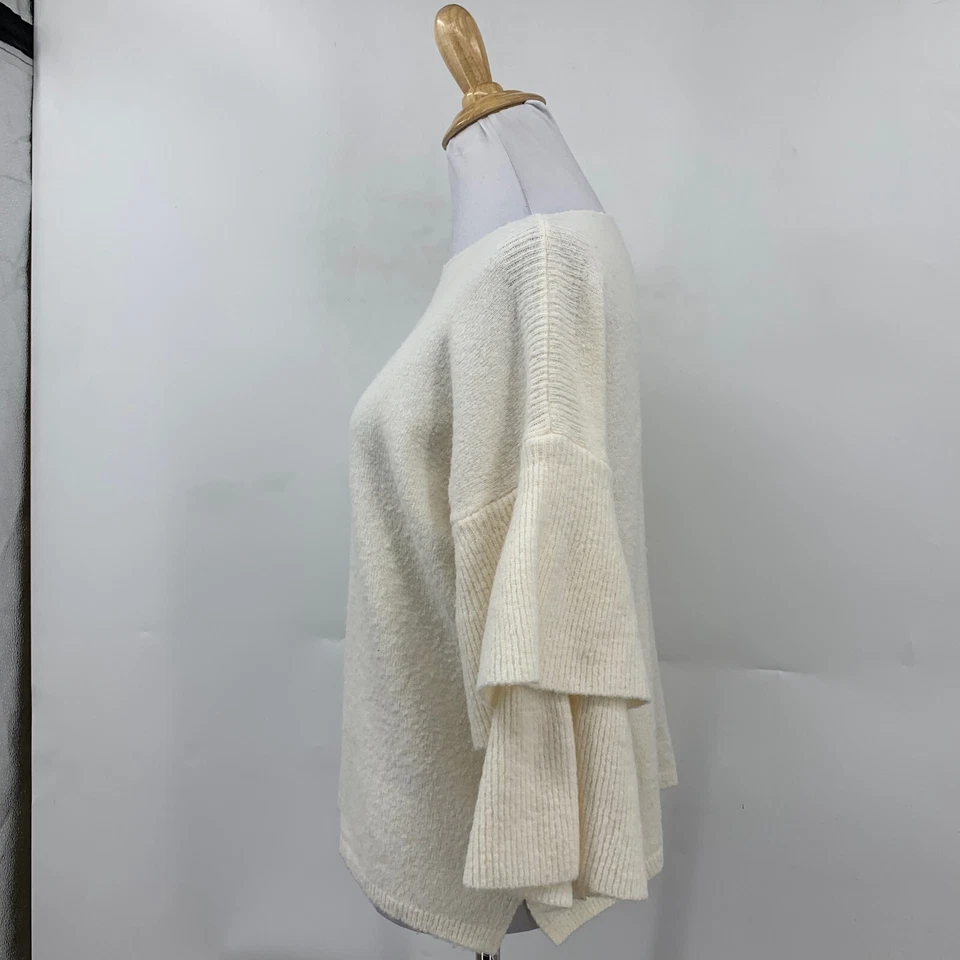 Suéter Skies Are Azul Mujer XS Extra Pequeño Beige Doble Campana Mangas Cuadrado Foto 4 de 4