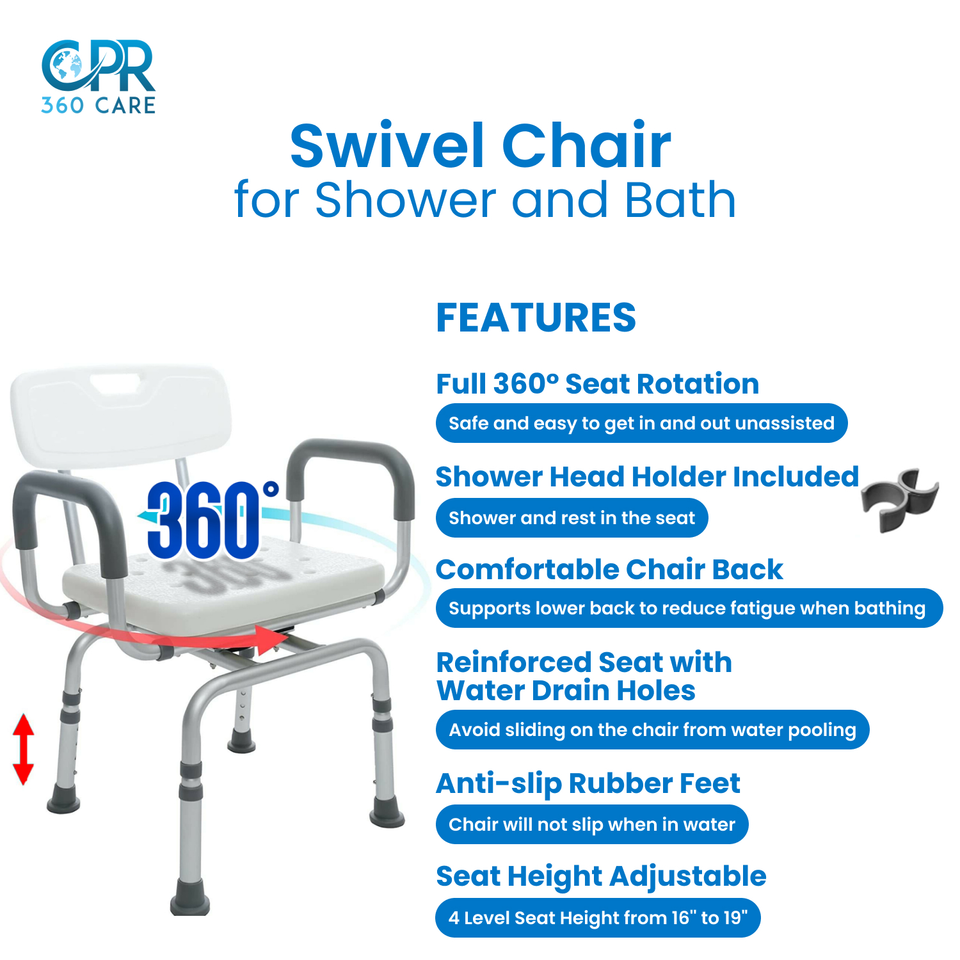 CPR 360 Care Swivel Shower Chair Adjustable Lightweight Rotating Bath
