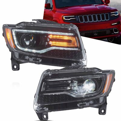 VLAND Full LED Headlights For 2011-2013 Jeep Grand Cherokee W/Blue Animation Set