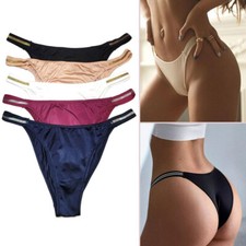 5 Pack Women Brazilian High Cut Satin Panties Thong Bikinis Underwear Lingeries