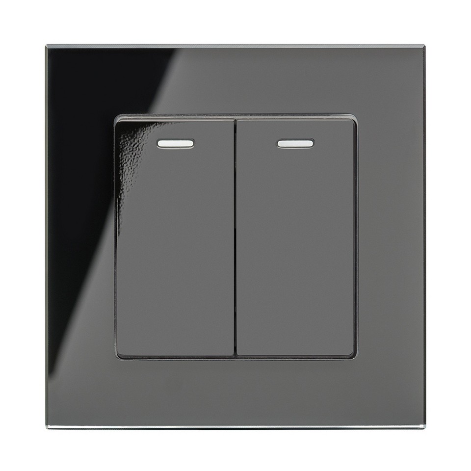 RetroTouch 2 Gang 10 Amp Rocker On/Off Light Switch Black Glass PG ...
