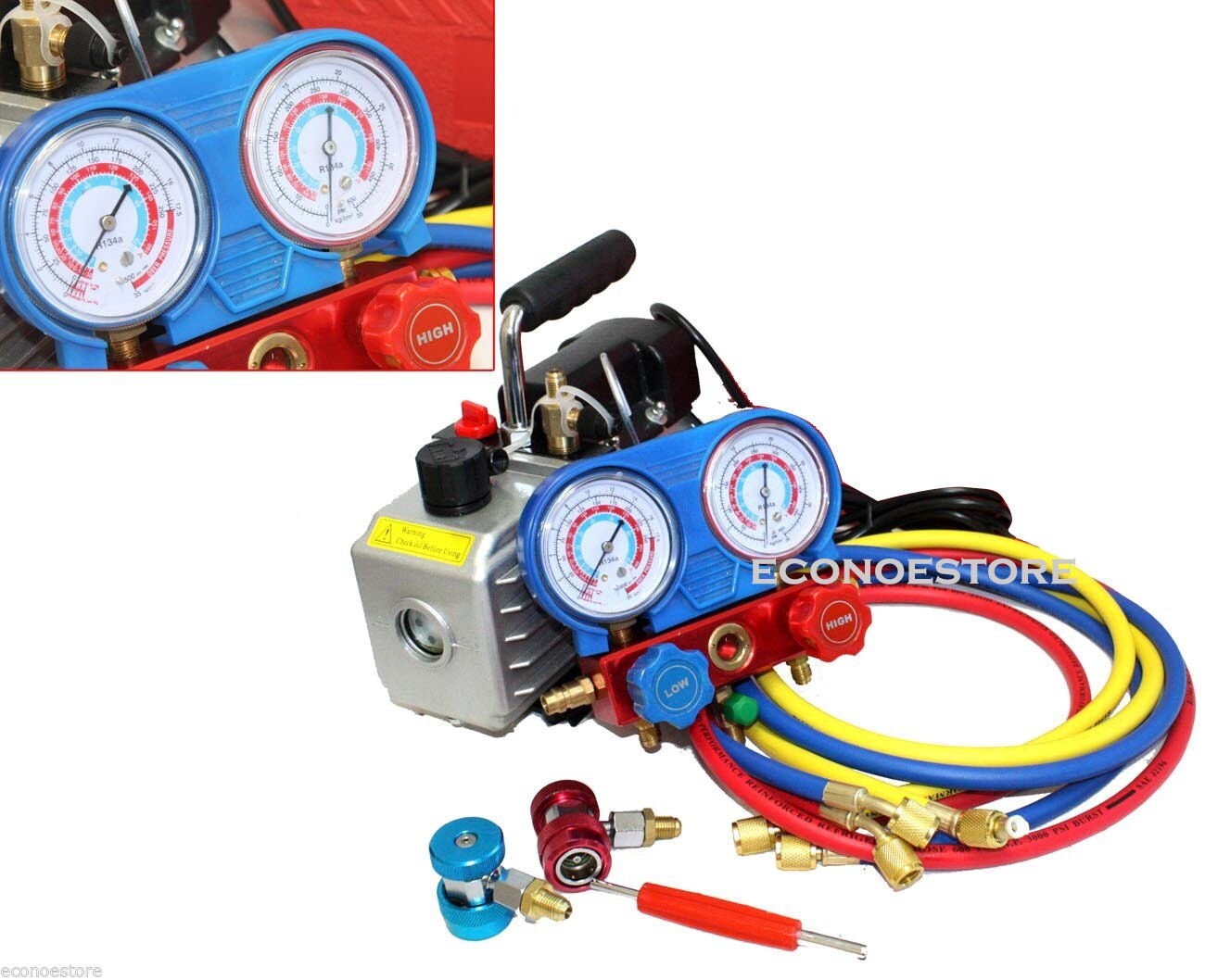 Combo 3CFM 1/4hp AC Vacuum Pump & HVAC Refrigeration Manifold Gauge