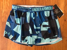 NWT Under Armour Girls Size L Running Shorts Heat Gear Blue Loose Fit