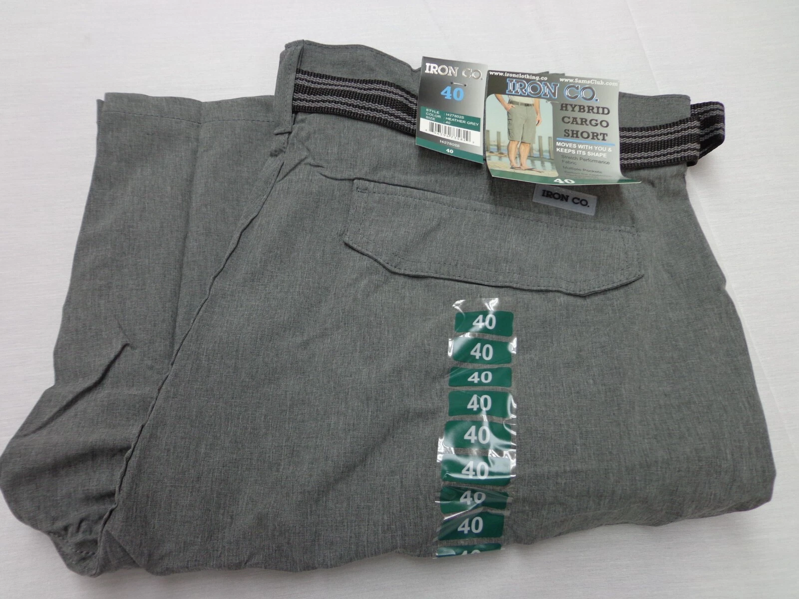 Iron Co Belted Stretch Performance Hybrid Cargo Shorts Heather Gray Size 40