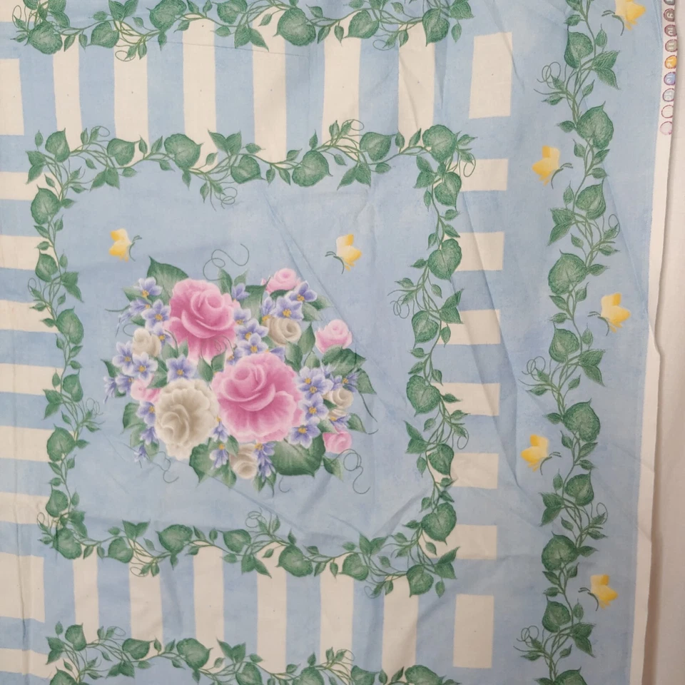 Paneles de Almohada Daisy Kingdom 3 Azul Floral Hiedra Blanco Rayas Tres Almohadas Coser LEER Foto 3 de 4