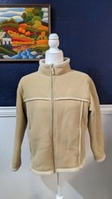 LL Bean Girls Beige Zip Faux Shearling Fleece Coat Jacket Sz Large 14/16
