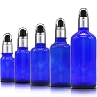 BLUE Glass Dropper Bottle with Silver Flower Basket Shape Pipette Bulk Wholesale