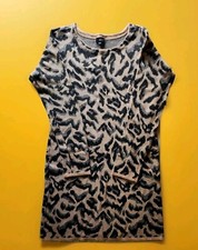 ANA (a.n.a.) Animal Leopard Knit Sweater Dress Long Sleeves Beige Sheath Large