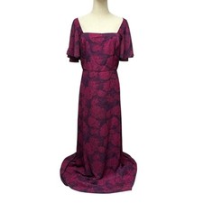 SACHIN BABI Sz 6 US Magenta Purple Floral Gown Square Neck Flowy Chiffon Dress