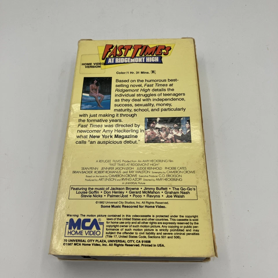 Fast Times at Ridgemont High VHS MCA 80s Pre- Watermark 1987 MCA - Image 2 of 3