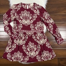 Sezane Women's Size 36 / US 4 Dark Red Floral Print Andrea Long Sleeve Dress