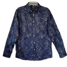 Marc Anthony Mens M Slim Fit Button Up Casual Shirt Long Sleeve Navy Galaxy